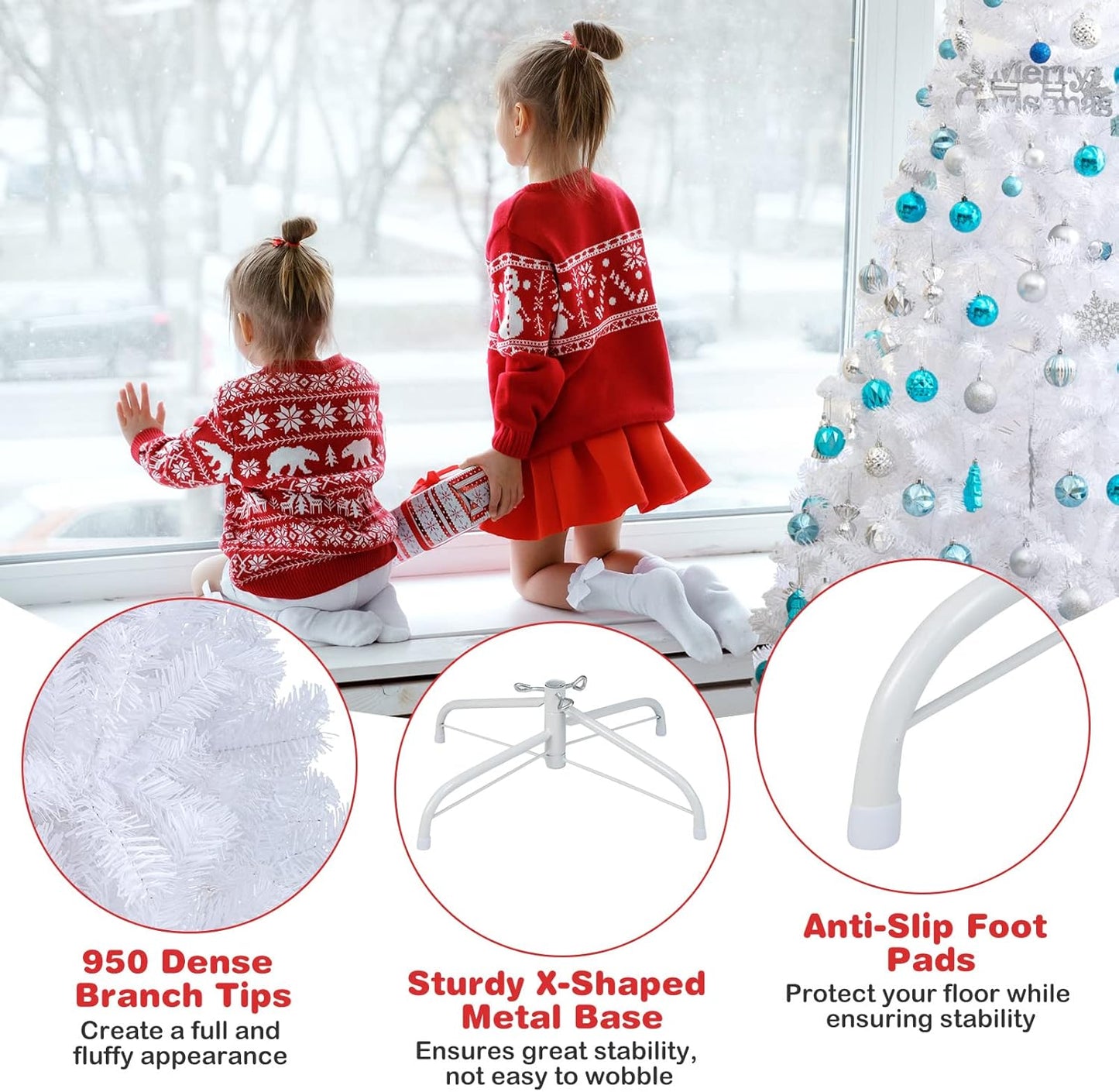 7ft Artificial PVC Christmas Tree with Stand - White