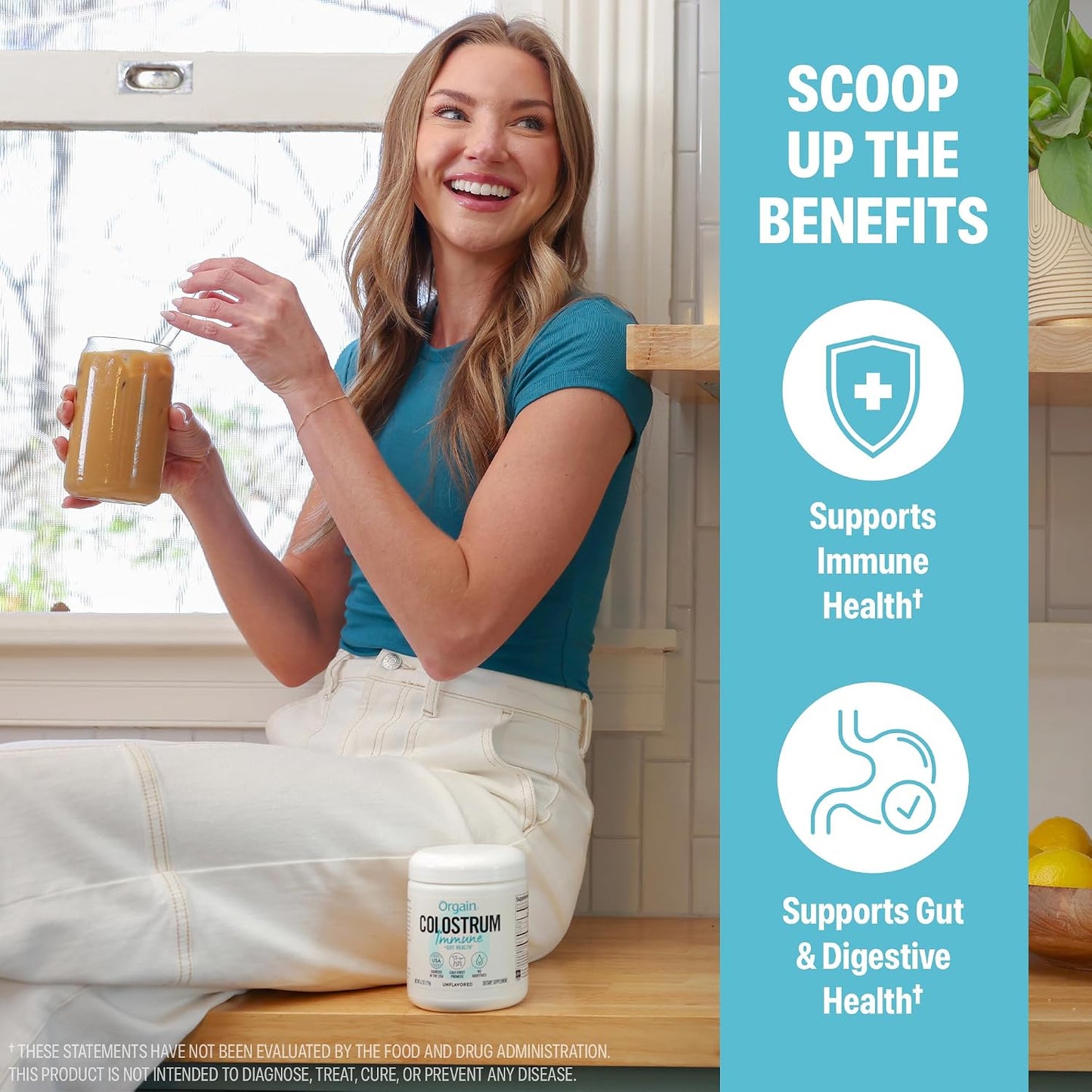 Orgain Bovine Colostrum Powder – Immune & Gut Health Support, Unflavored, 60 Servings – 4.2 oz