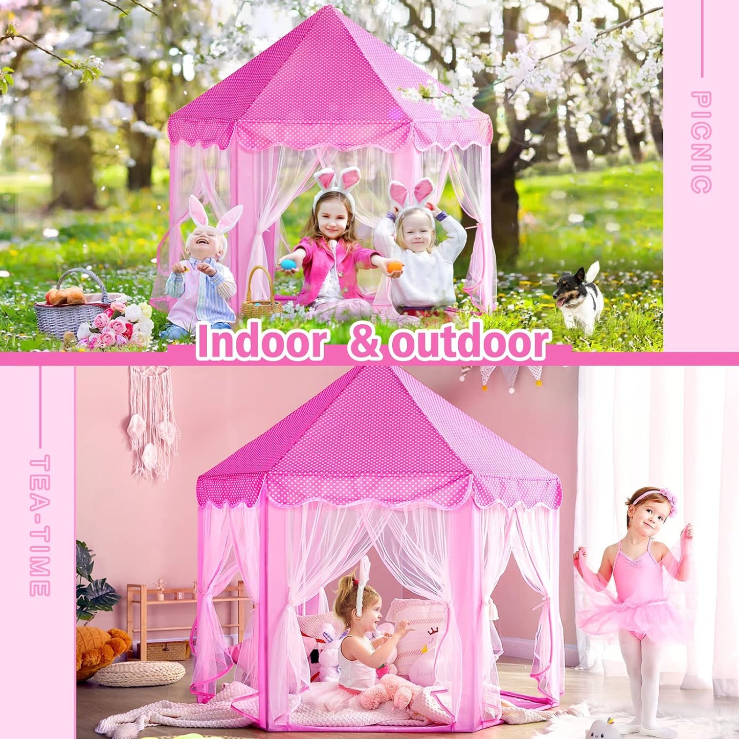 Princess Tent Girls Castle Play with Star Lights Toy