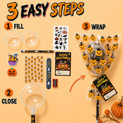 26-Pack Halloween Party Favors for Kids – Lollipop-Shaped Stationery Gift Set with Pencils, Erasers, Tattoos, Bracelets & Cards