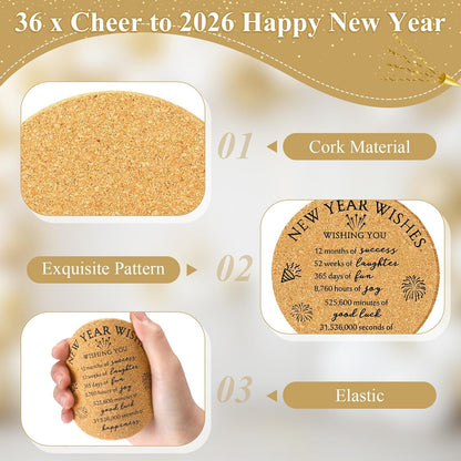 20 Sets Happy New Year Gifts - Cork Coasters with Blessing Cards for Guests (3.94" Cup Holders)