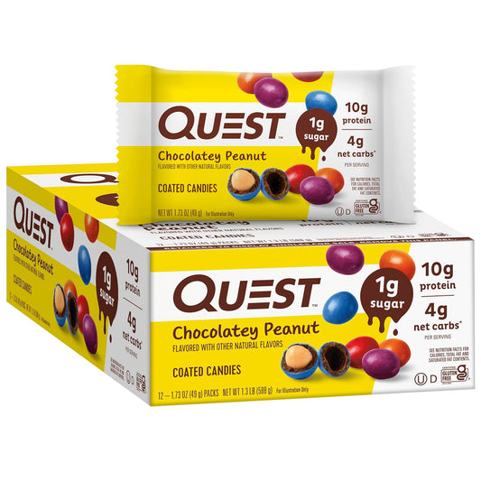 12-Count Quest Chocolatey Peanut Candies: 1g Sugar, 10g Protein, 4g Net Carbs, Keto-Friendly