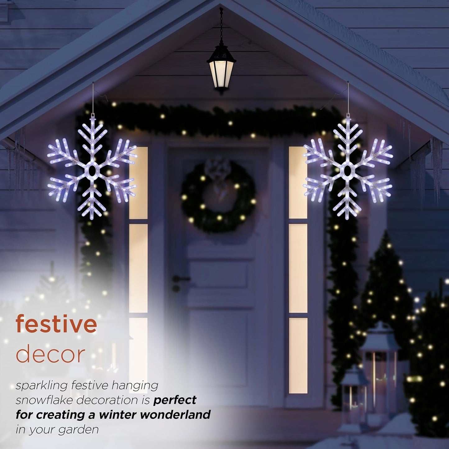 24" Snowflake Lights Decor - Indoor/Outdoor Hanging Christmas Decoration with Cool White LEDs