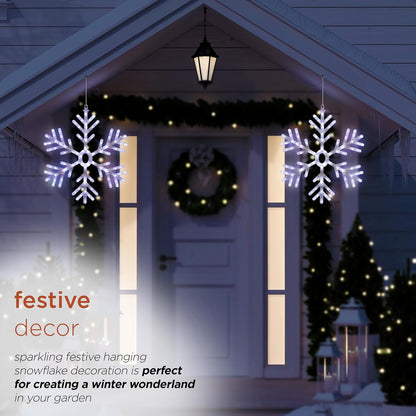 24" Snowflake Lights Decor - Indoor/Outdoor Hanging Christmas Decoration with Cool White LEDs