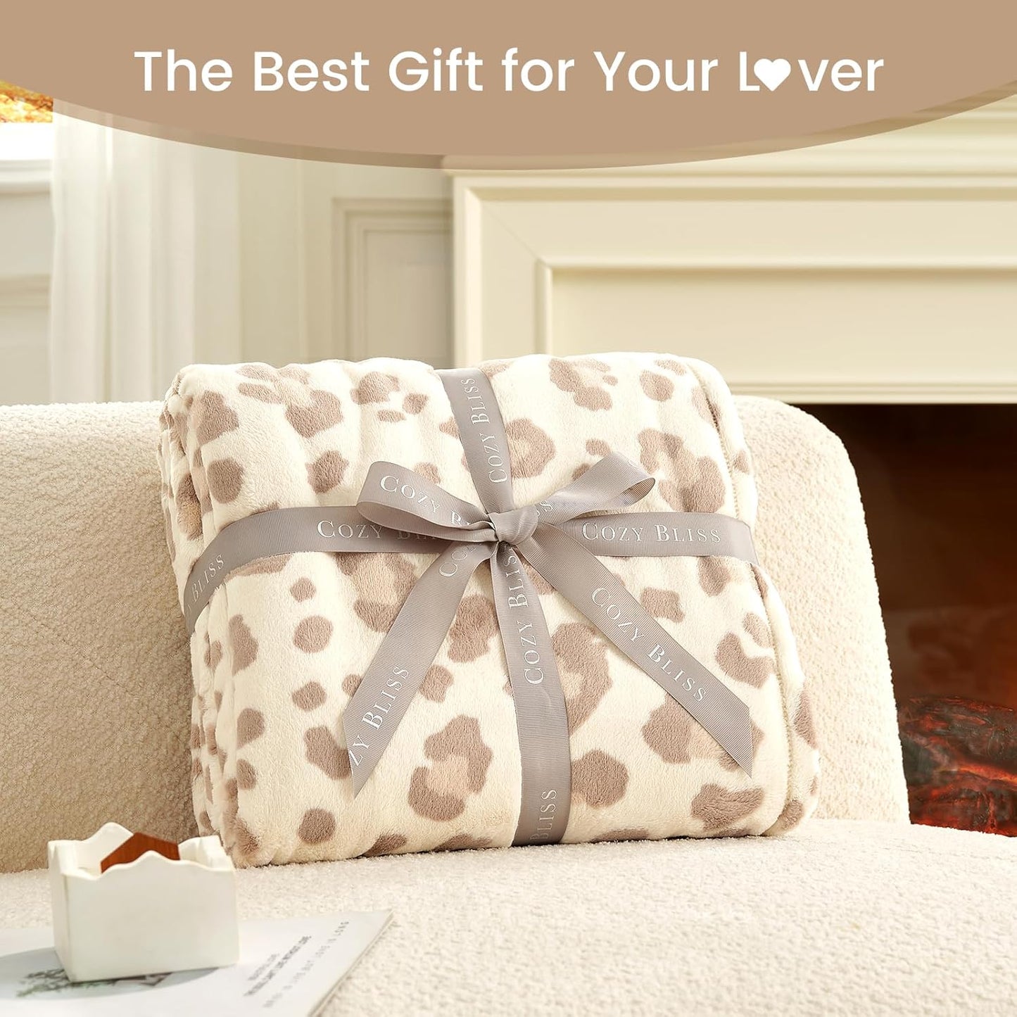 Leopard Print Fuzzy Throw Blanket – Thick Soft Fleece for Couch & Bed (Khaki Brown, 50" x 60")