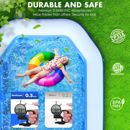 Large Inflatable Pool with Canopy, Seats, and Backrest for Kids and Adults