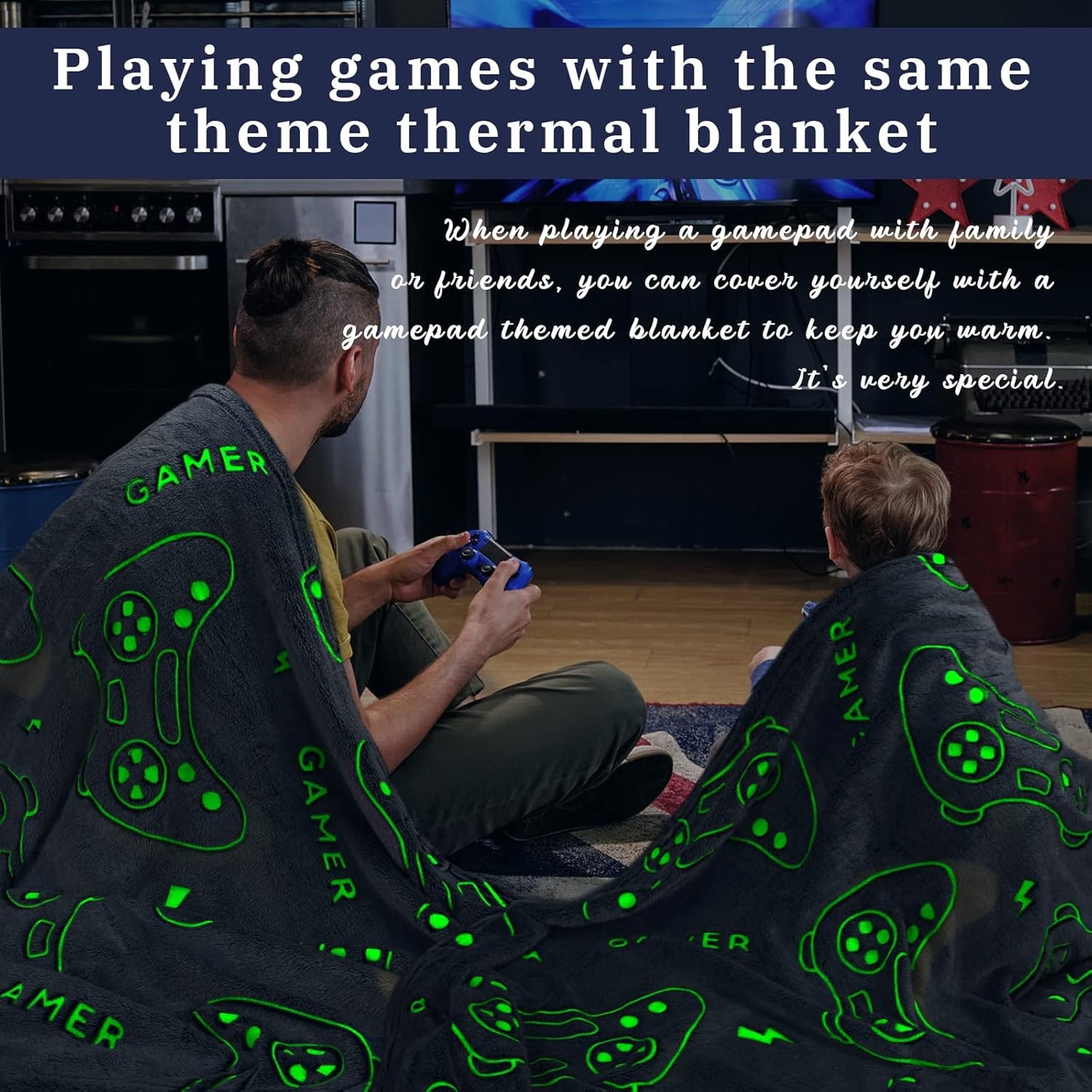 Glow-in-the-Dark Gamer Throw Blanket – Soft Cozy Game Controller Design (50" x 60")