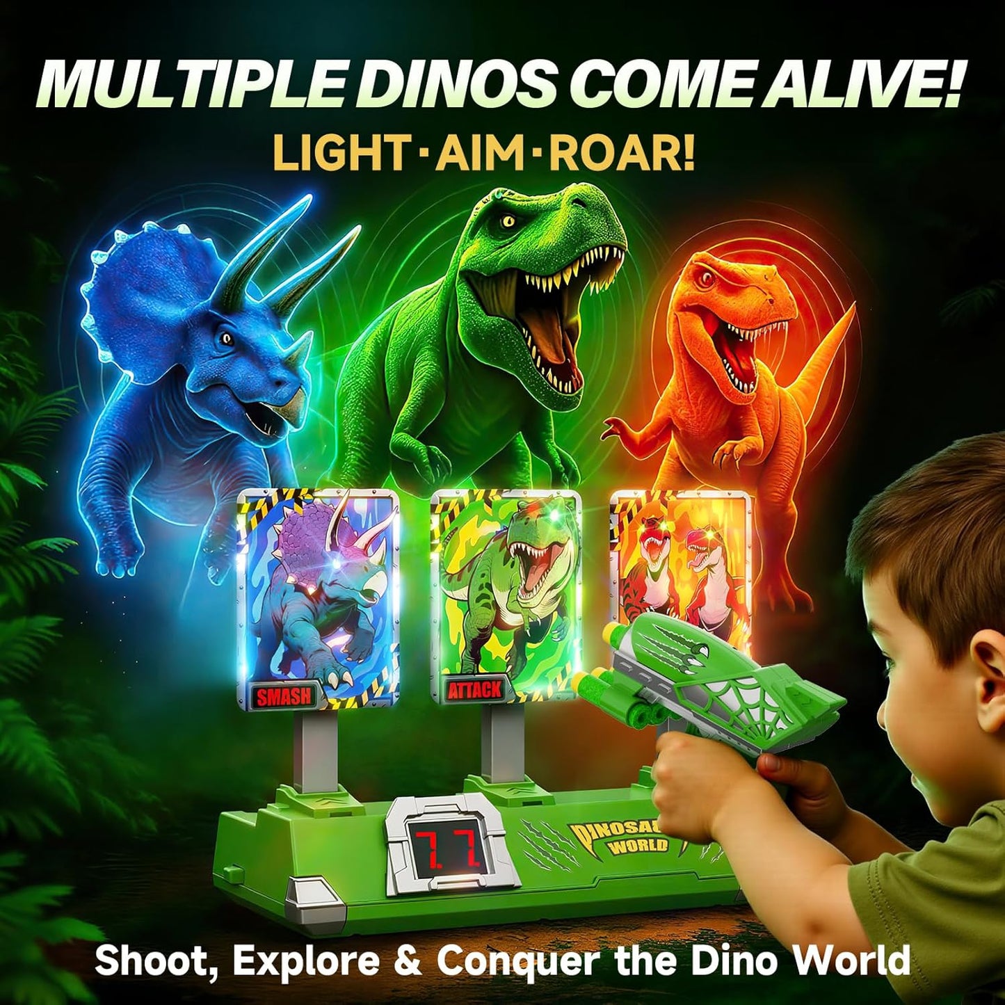 Dinosaur Launcher Game for Kids – Auto-Reset Scoring, Flashing Lights & Sounds (Ages 3–12)