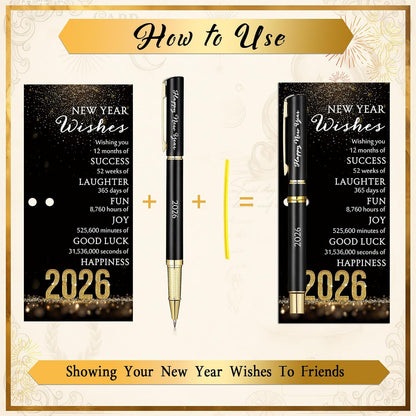 40 Sets Happy New Year Gifts - Inspirational Metal Ballpoint Pens with Blessing Cards for Parties and Favors