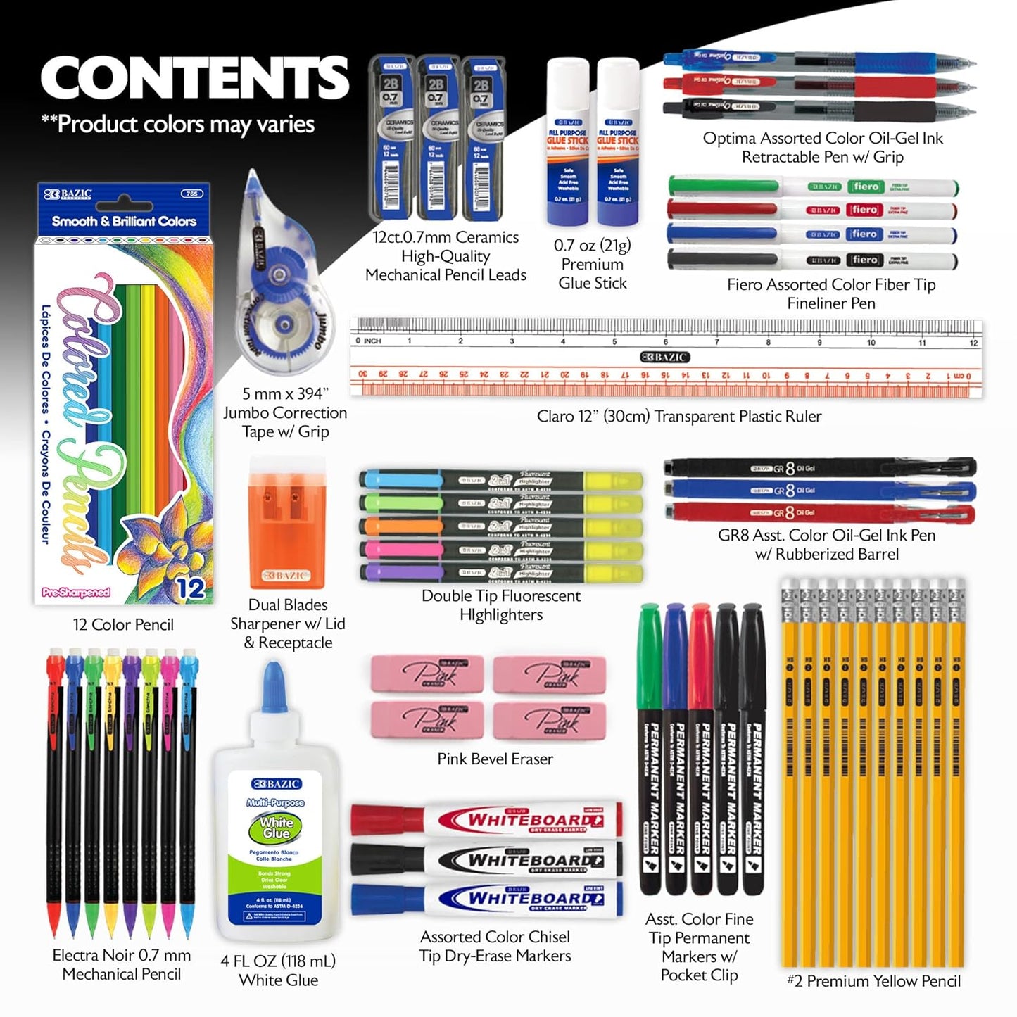 School Supply Box for Elementary Student K-6 School Kit Pack