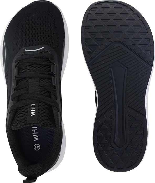 Black/White Men's Running Shoes with Zero Drop Design & Spacious Wide Toe Box