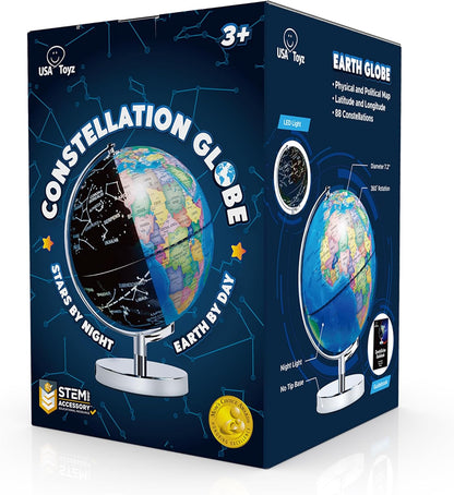 3in1 Illuminated STEM Globes for Adults and Kids with Stand, Built-in LED Night Light