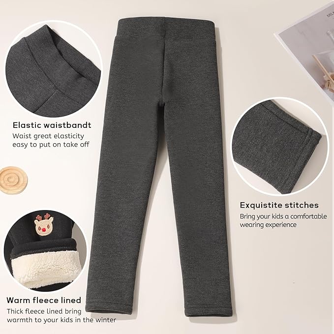 3-Pack Girls’ Fleece-Lined Leggings – Thick Warm Winter Pants (Ages 9–10)