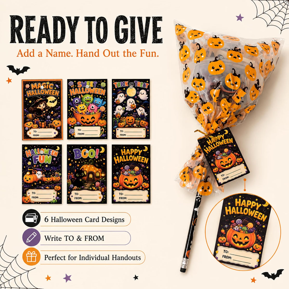 26-Pack Halloween Party Favors for Kids – Lollipop-Shaped Stationery Gift Set with Pencils, Erasers, Tattoos, Bracelets & Cards