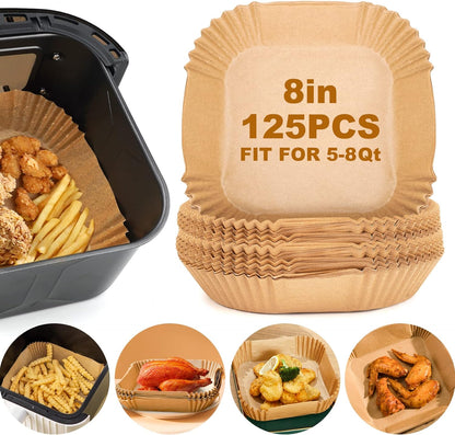125 Pcs Disposable Air Fryer Paper Liners - Non-Stick, Bleach-Free Parchment for Microwave Use