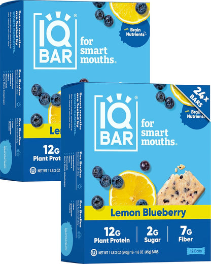 Lemon Blueberry Plant Protein Bars – Keto-Friendly, Vegan, High Protein, High Fiber, Low Sugar, Lion's Mane & MCTs, Gluten & Dairy Free, 24 Count