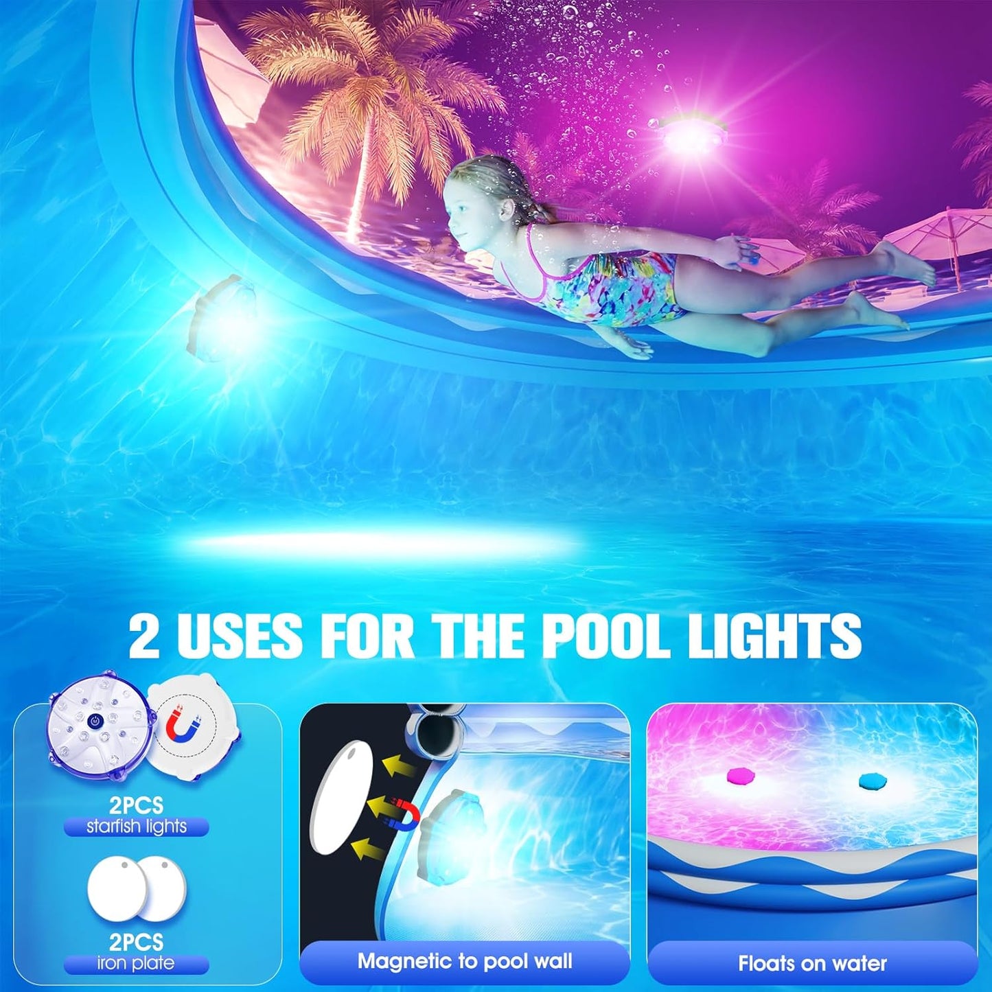 8ft x 30in Easy Set Above Ground Pool – Inflatable Round Swimming Pool with Pool Lights & Quick-Set Top Ring Design