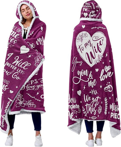 Sherpa Fleece Wearable Blanket Hoodie - Birthday Gifts for Wife, Gifts for Her for Anniversary