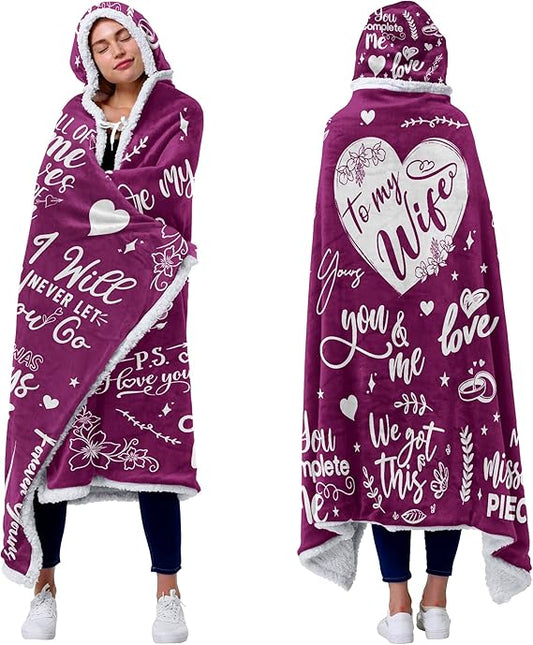 Sherpa Fleece Wearable Blanket Hoodie - Birthday Gifts for Wife, Gifts for Her for Anniversary