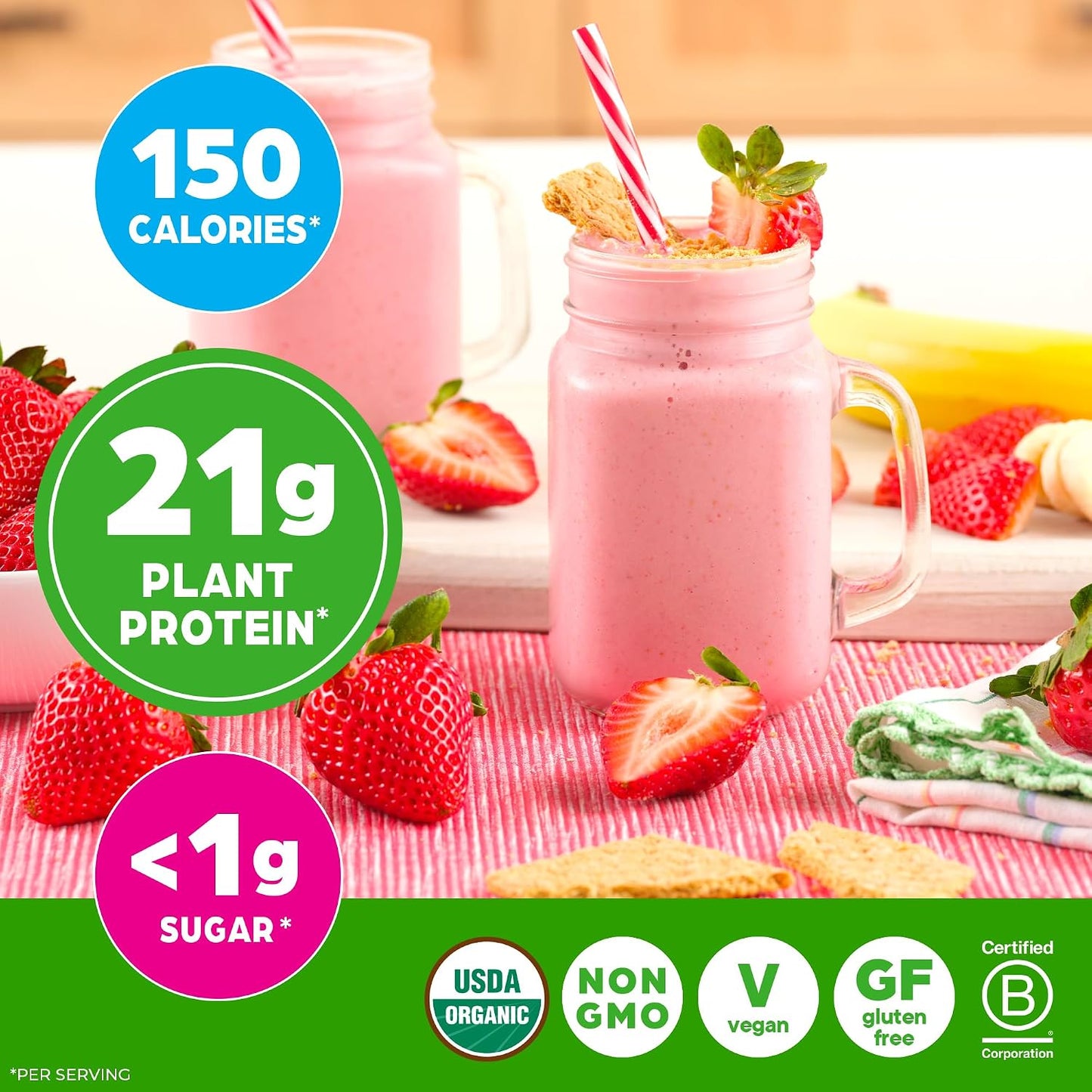 Orgain Organic Vegan Protein Powder – Strawberries & Cream, 21g Plant Protein