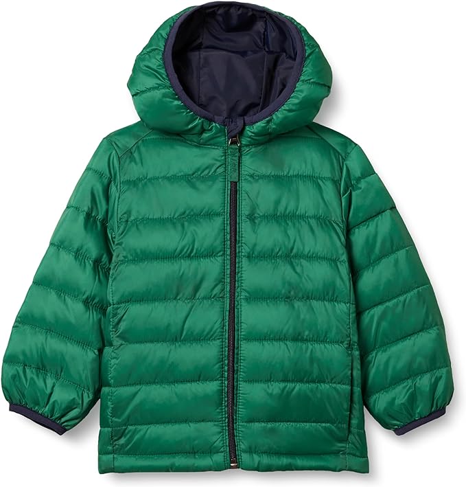 Boys’ Lightweight Packable Hooded Puffer – Water-Resistant (Green, Small)