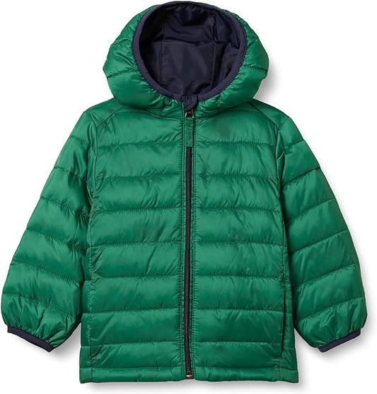 Boys’ Lightweight Packable Hooded Puffer – Water-Resistant (Green, Small)
