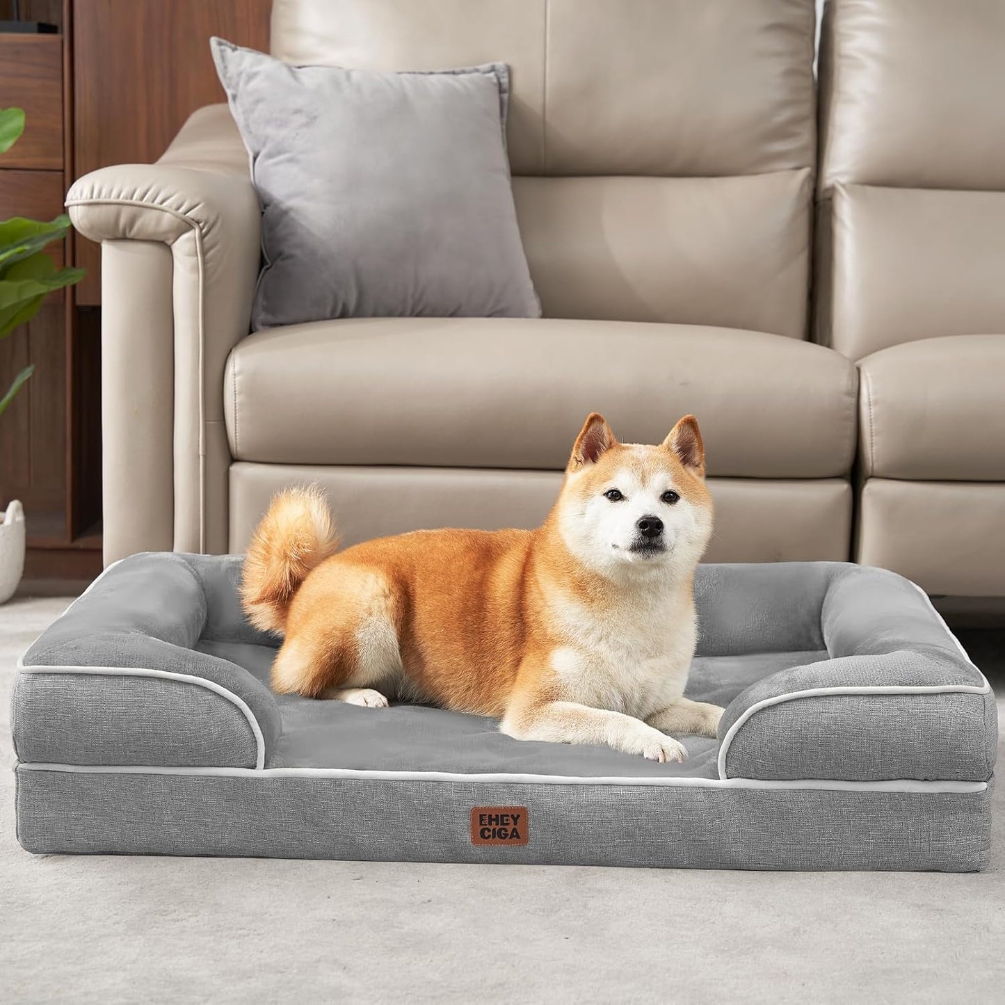 Orthopedic Large Dog Bed – Waterproof Memory Foam Pet Bed with Bolsters & Washable Cover