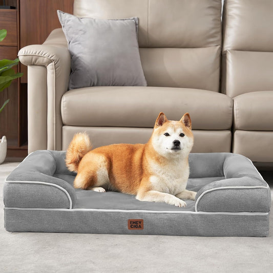 Orthopedic Large Dog Bed – Waterproof Memory Foam Pet Bed with Bolsters & Washable Cover