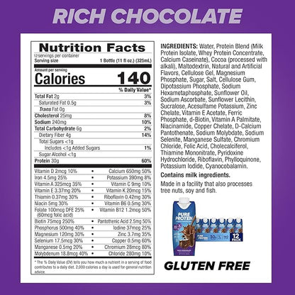 Pure Protein Chocolate Shake – 30g Protein, Keto-Friendly, 11oz Bottles (12 Pack)
