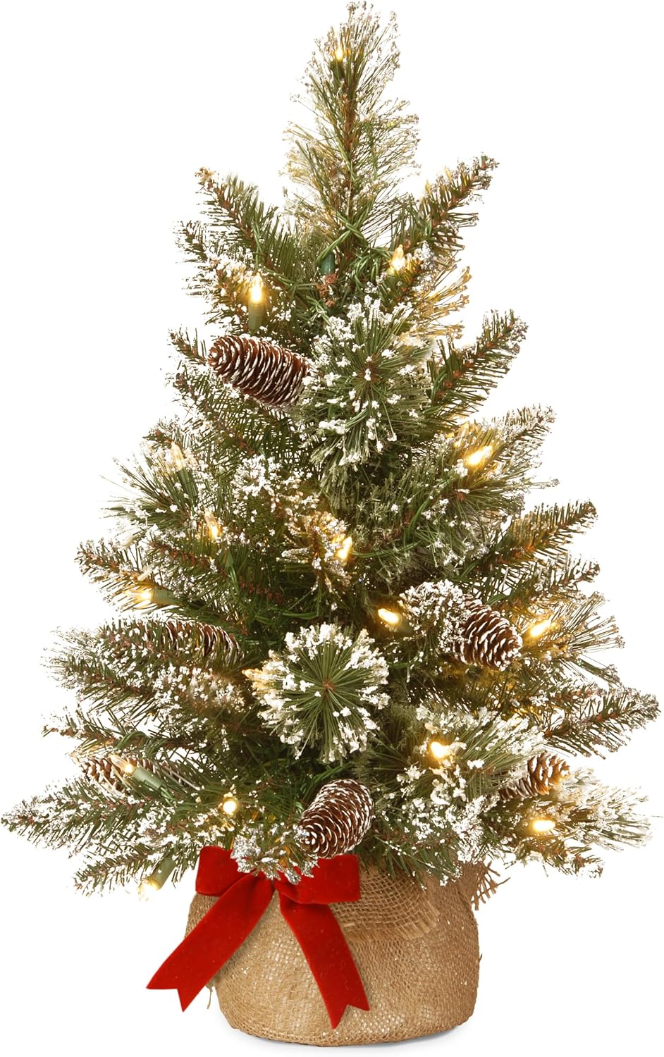 2 ft Pre-Lit Glittery Mini Artificial Christmas Tree with LED Lights