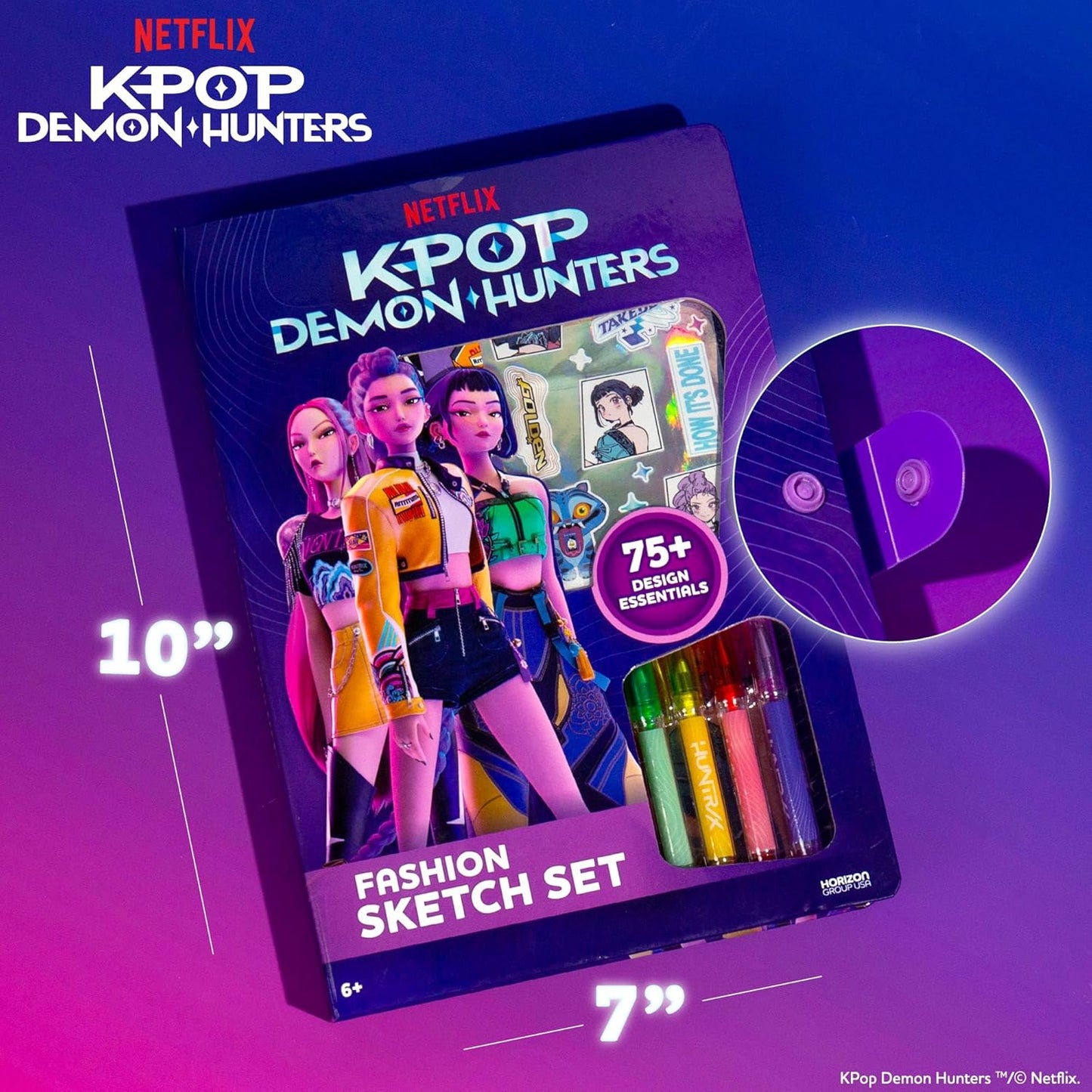 Kpop Demon Hunters Fashion Sketch Set – Coloring Book, Gel Pens, Stickers & Stencils Art Kit for Girls Ages 6–8