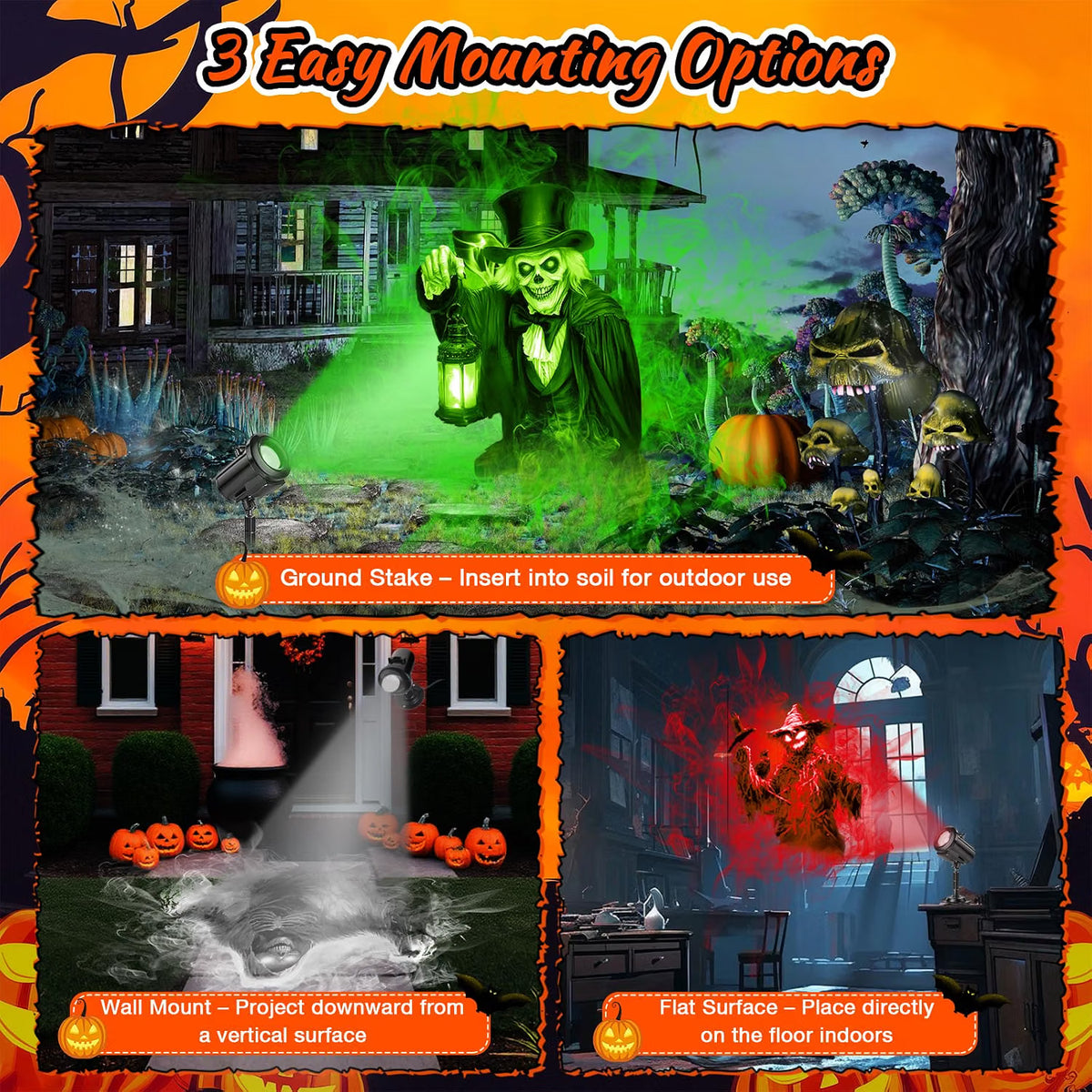12-in-1 Halloween 3D Ghost Projector Light – Waterproof Outdoor Holiday Decoration with Spooky Projection Effects
