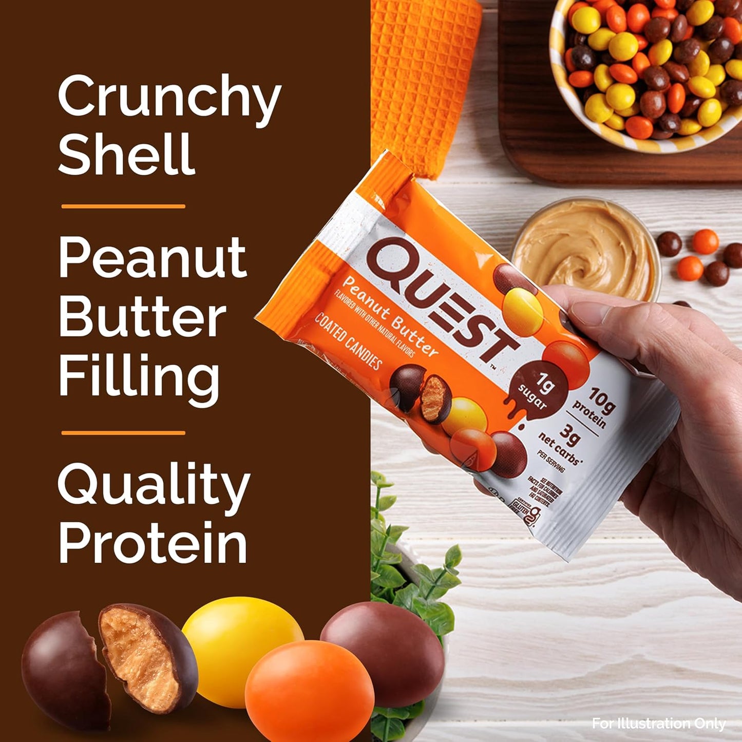12-Count Quest Peanut Butter Candies: 1g Sugar, 10g Protein, 4g Net Carbs, Keto-Friendly