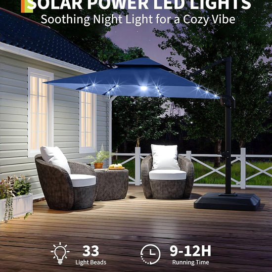 10' Heavy Duty Cantilever Patio Umbrella with Solar LED Lights