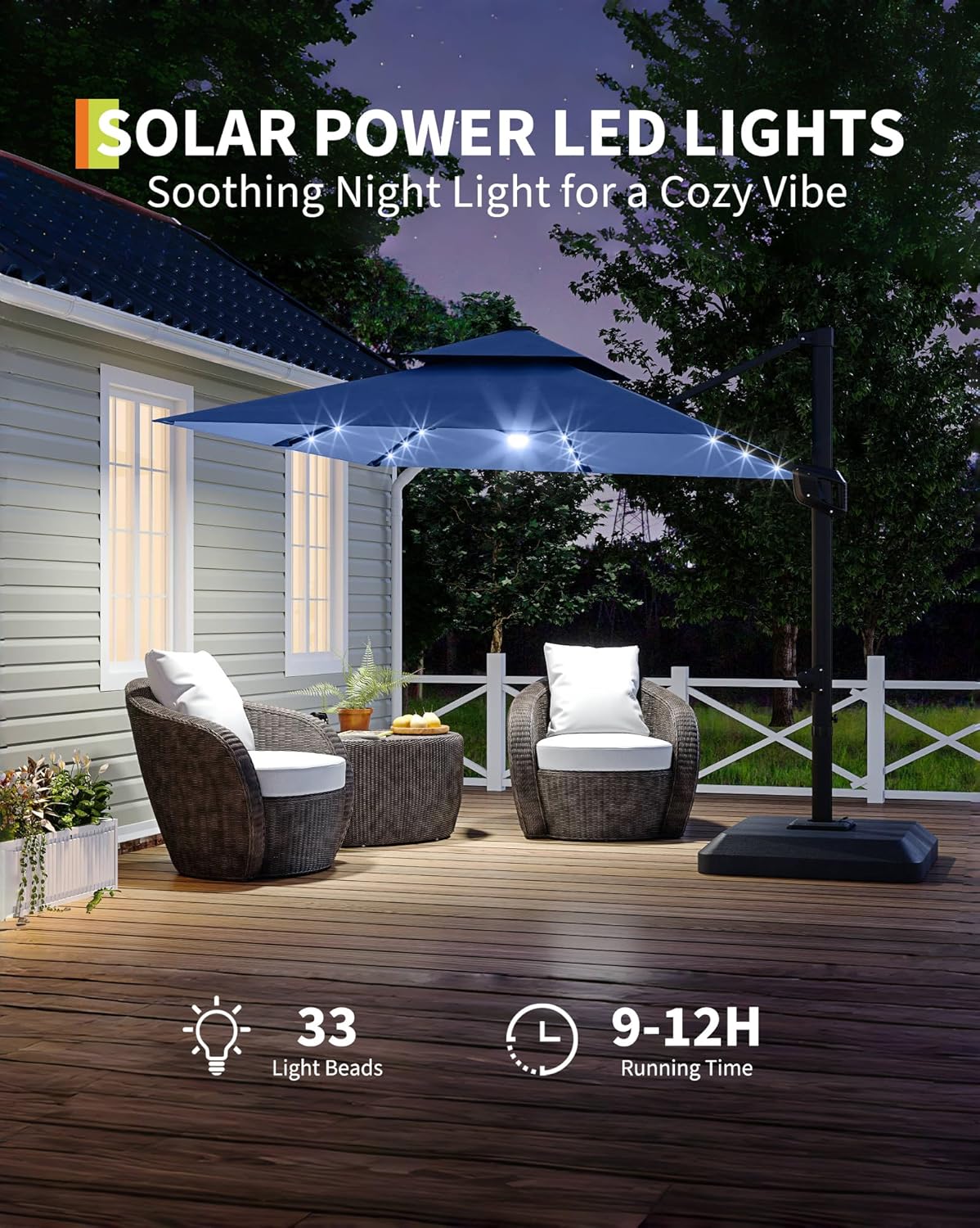 10' Heavy Duty Cantilever Patio Umbrella with Solar LED Lights