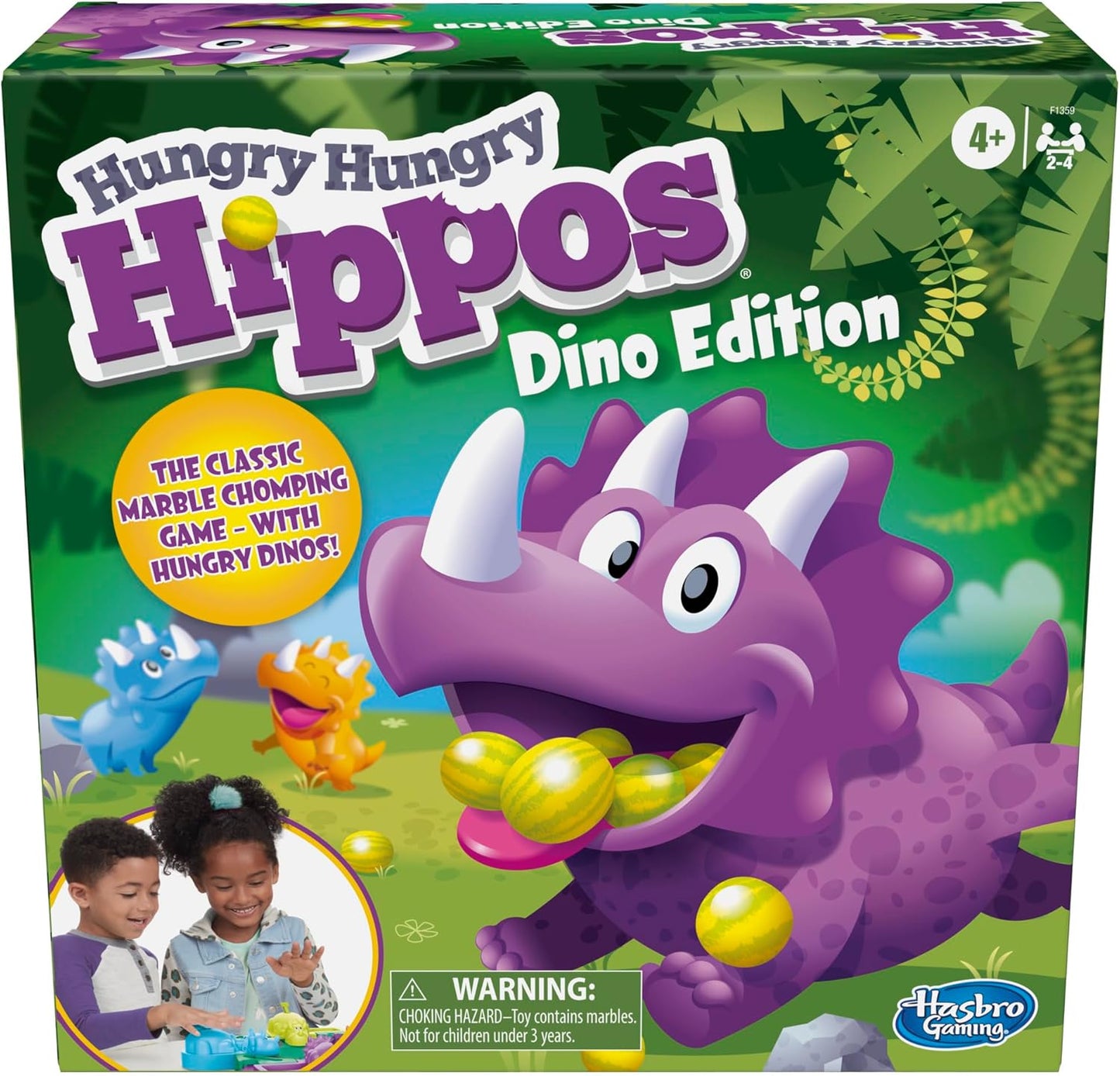 Hungry Hungry Hippos: Dino Edition Board Game for Ages 4+, 2-4 Players