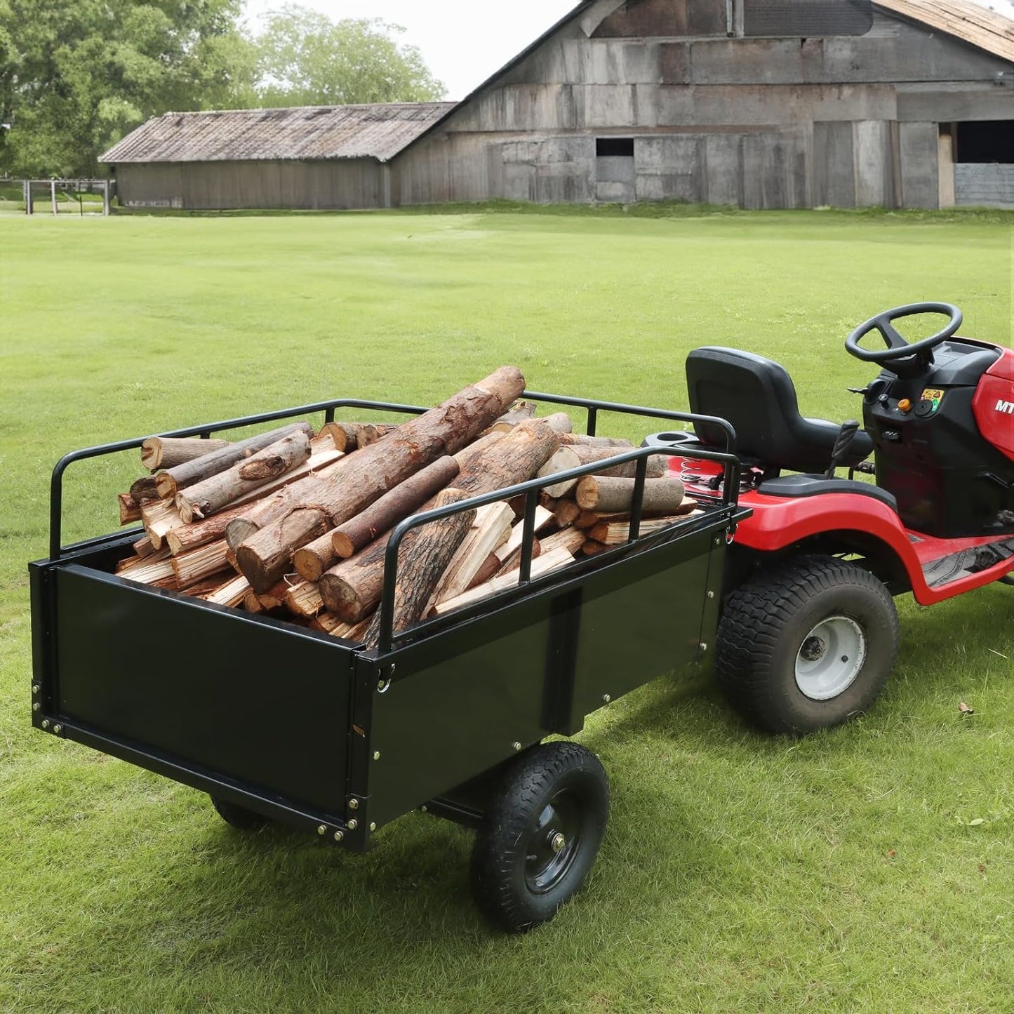 Heavy-Duty ATV Steel Dump Cart – 750 lb Capacity, 15 Cu. Ft. Garden Utility Trailer with Removable Sides