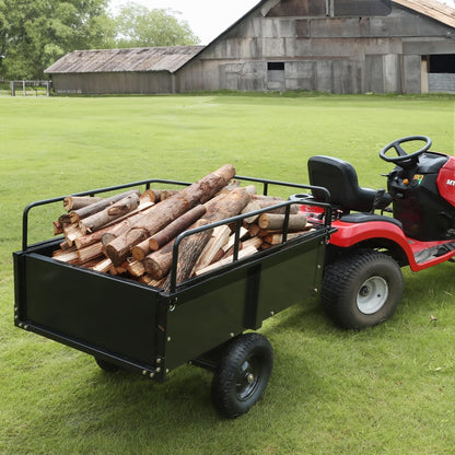 Heavy-Duty ATV Steel Dump Cart – 750 lb Capacity, 15 Cu. Ft. Garden Utility Trailer with Removable Sides