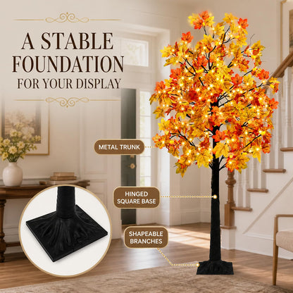 8 FT Lighted Fall Maple Tree – Artificial Thanksgiving Tree with Autumn Leaves for Indoor & Outdoor Décor