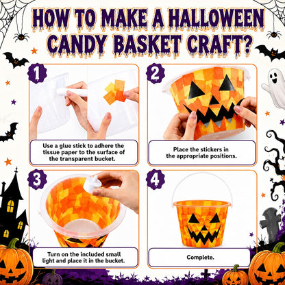 12-Set Halloween Jack-O'-Lantern Candy Basket Craft Kit – DIY Pumpkin Arts & Crafts Activity for Kids