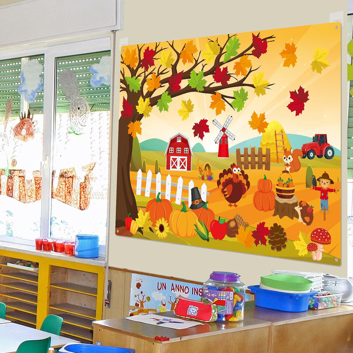 3.4 FT Fall Felt Story Board Set – 55-Piece Autumn Wall Activity Board for Kids