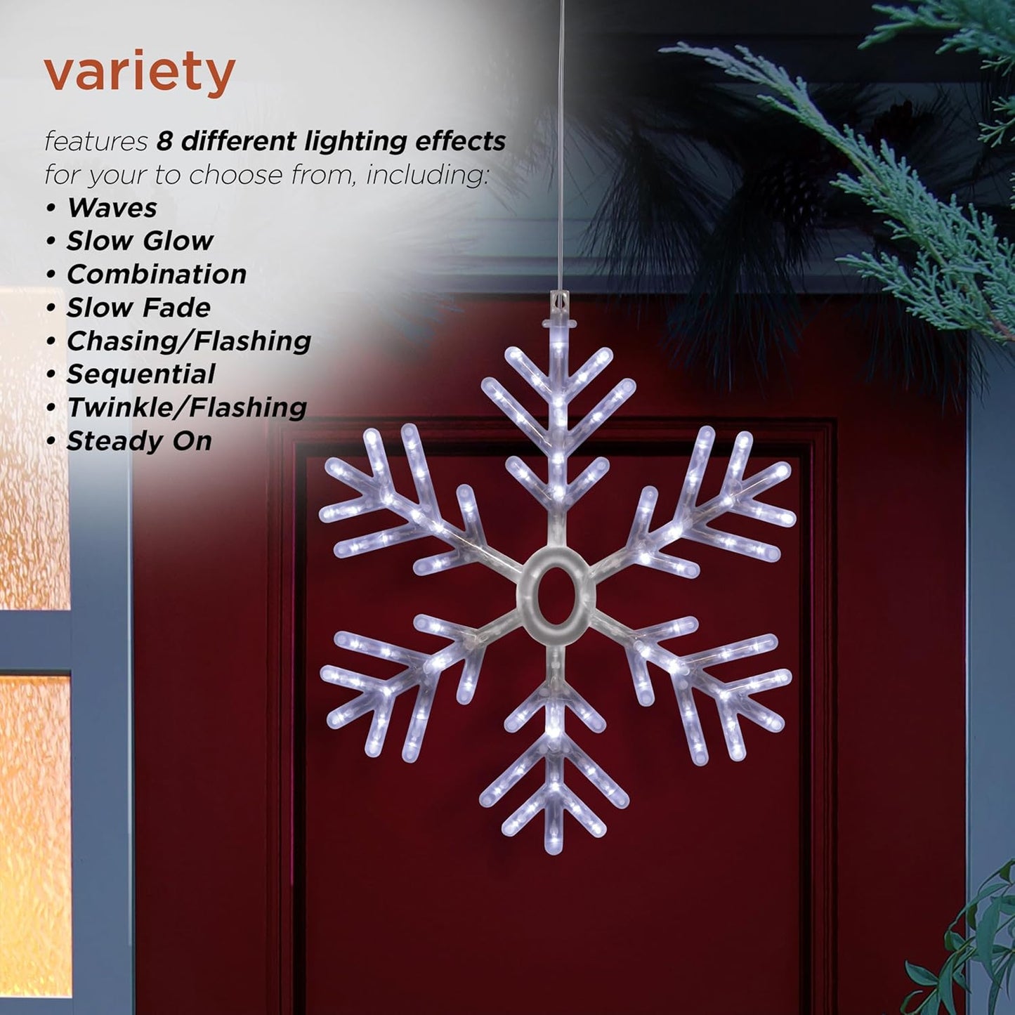 24" Snowflake Lights Decor - Indoor/Outdoor Hanging Christmas Decoration with Cool White LEDs