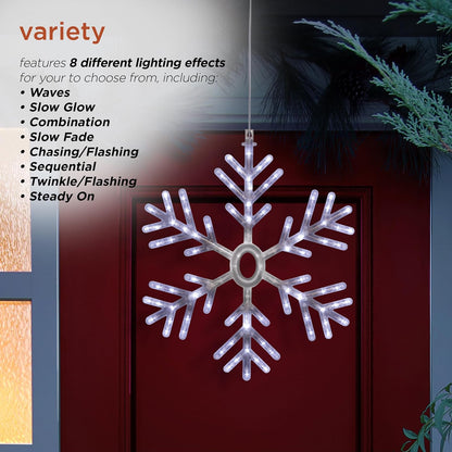 24" Snowflake Lights Decor - Indoor/Outdoor Hanging Christmas Decoration with Cool White LEDs