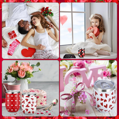 12 oz Heart Print Tumbler Cups and Heart Socks Stainless Steel with Lids Straw Brush Socks