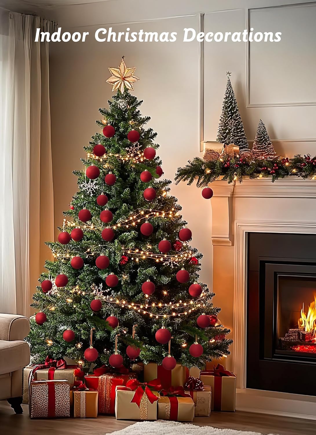 15-Pack Red Velvet Christmas Balls - 3.15 Inch Ornaments