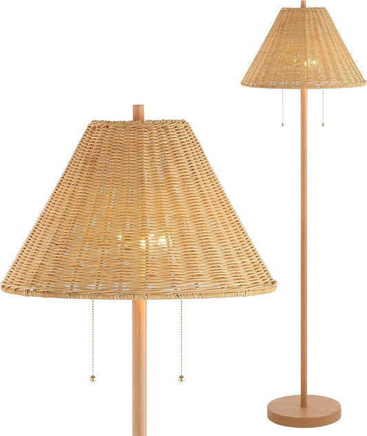 61" Coastal Bohemian LED Floor Lamp - 2-Light, Pull-Chain, Mid-Century Design
