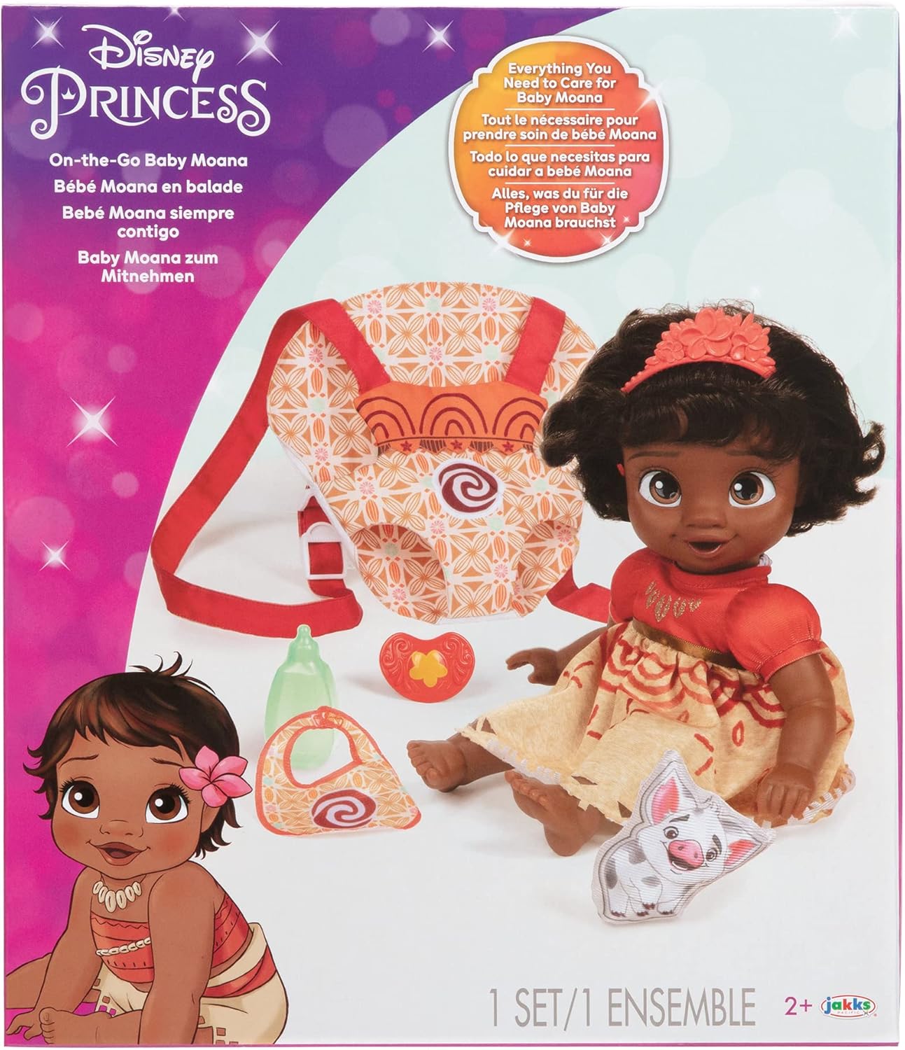 Moana Baby Doll Deluxe Set – Includes Tiara, Carrier, Plush Friend, Pacifier, Bib & Bottle