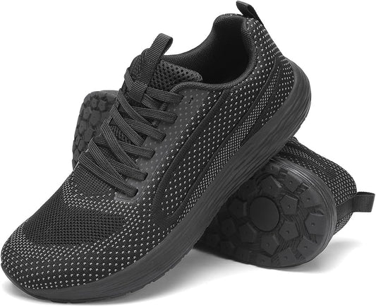 Men's Black Zero Drop Walking Shoes: Lightweight and Breathable with Wide Toe Box for Running, Tennis, and Gym