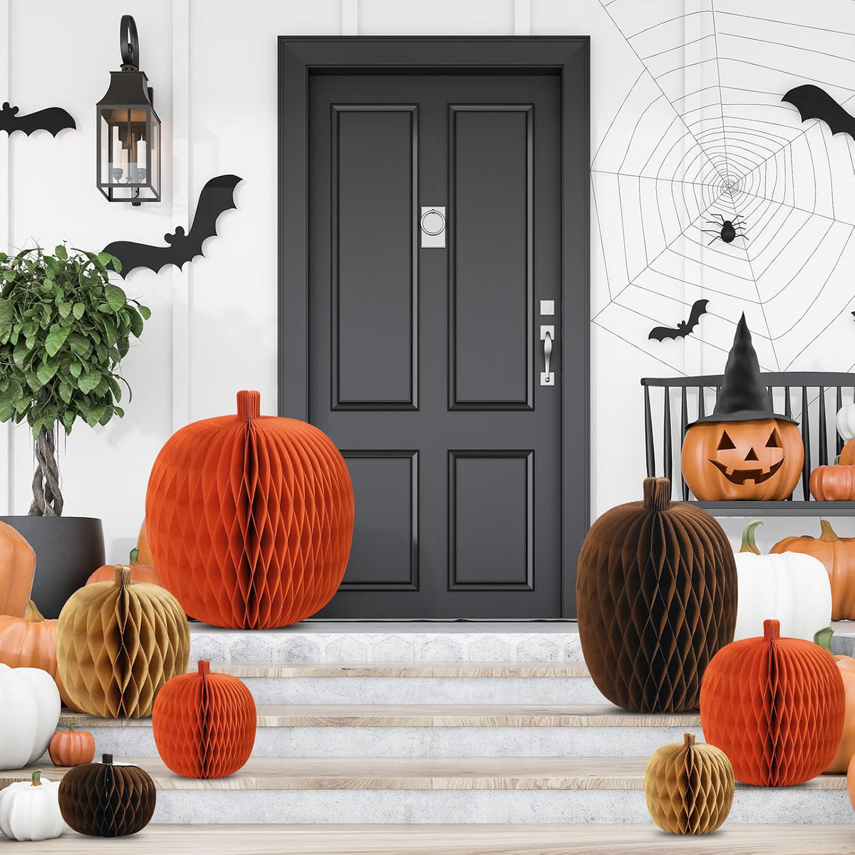 7-Piece Pumpkin Honeycomb Centerpiece Set – 3D Paper Fall Decorations for Thanksgiving & Autumn Table Décor