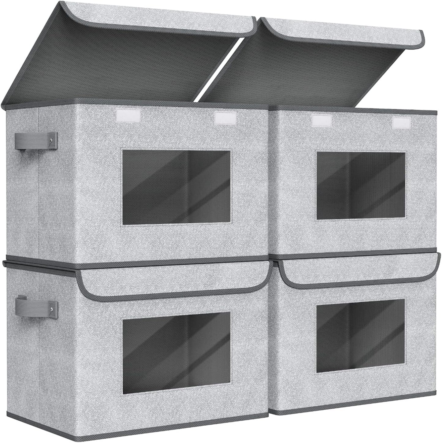 4-Pack Large Foldable Fabric Storage Bins with Lids - Gray (17" x 12" x 12")
